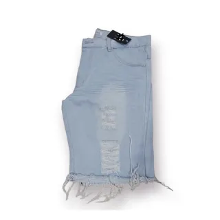 Promoção Bermuda Masculina Jeans Barato Preto Branco Desfiado - Branco