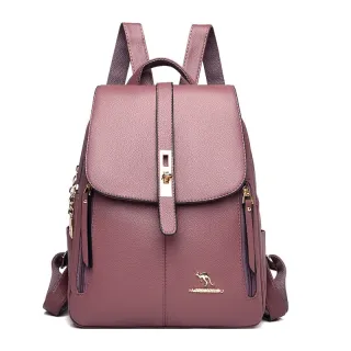 Mochila Média Feminina de Couro Sintético 'Canguru' - Rosa