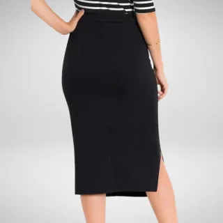 Moda Evangélica: Saia Preta Cintura Alta Midi Lápis Secretária - Lilás
