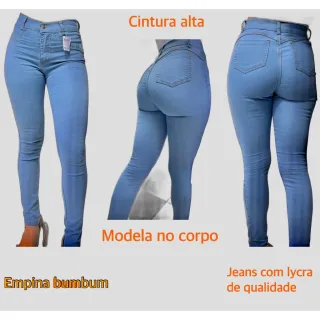Promoção Kit 3 Calça Jeans Feminina Cintura Alta com Lycra - Empina Bumbum - 42