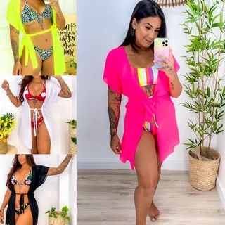 Envio imediato! Pareô leve rosa mel - Saida de praia kimono - Vermelho