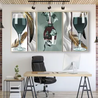 Arte Abstrata Moderna: Quadro Decorativo Pena Taça Copa - 120X60