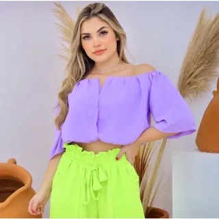 Moda Linda Blusa Feminina Cropped Decote V Ciganinha Tendências Super! - Verde água