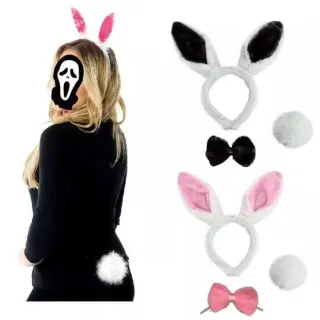 Fantasia Cosplay Kit Tiara Arco de Cabelo com Orelhas de Anjo e Coelho para Carnaval e Festa - Anjo Branco