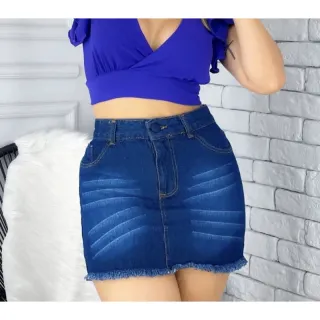 Destroyed Saia Jeans Feminina Cintura Alta - Saia média