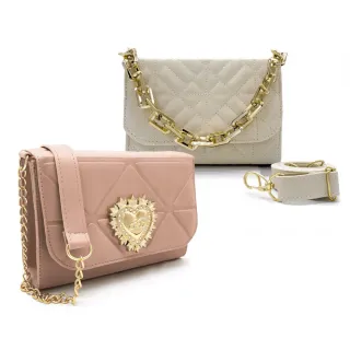 Bolsa Coração e Kit de Bolsas Transversais Femininas - Luxo - rosa/branco