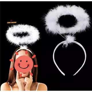 Fantasia Cosplay Kit Tiara Arco de Cabelo com Orelhas de Anjo e Coelho para Carnaval e Festa - Anjo Branco