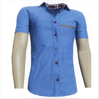 Camisa Manga Curta Slim Fit Social Masculina - Homem - ESCURA