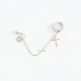 Argola com Cruz e Corrente em Aço Inox - Modelo Variado - 1furo+pressão com Cruz