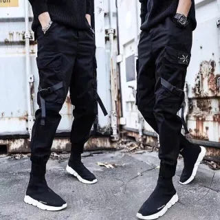 Conjunto Masculino Hip Hop + Calça Cargo Preta - Camiseta preta + calça preta