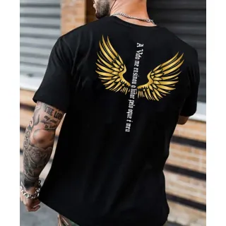 Asas Estampa Camiseta Masculina Frases Motivacional Balada - Branco-preto