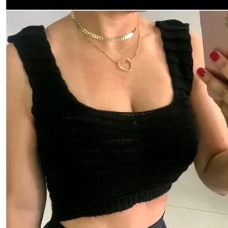 Blusa feminina regata tricot Nervura cropped - Cropped Vervura Azul