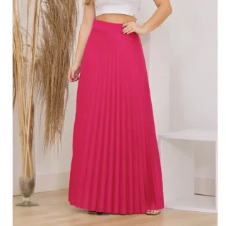 Moda Evangélica Longo Liso Saia Plissada Forrada Confortável - Preto