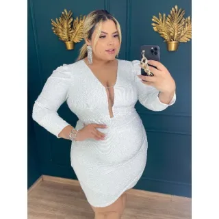 Vestido Plus Size em Lurex, Tamanho Único do 46 ao 50 - Raryel - Preto