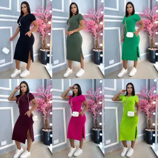 Vestido midi estampado com fenda lateral - Tamanho único G - Está com. Verde