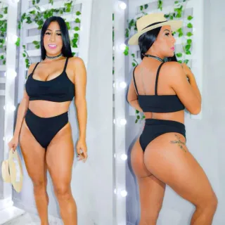 Biquíni Cintura Alta Canelado - Moda Verão 2023 (Com Bojo) - Amarelo