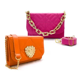 Bolsa Coração e Kit de Bolsas Transversais Femininas - Luxo - rosa/branco