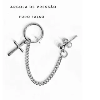 Argola com Cruz e Corrente em Aço Inox - Modelo Variado - 1furo+pressão com Cruz