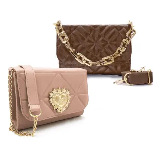 Bolsa Coração e Kit de Bolsas Transversais Femininas - Luxo - rosa/branco