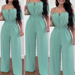 Ombro a ombro longo macacão canoa - Vermelho