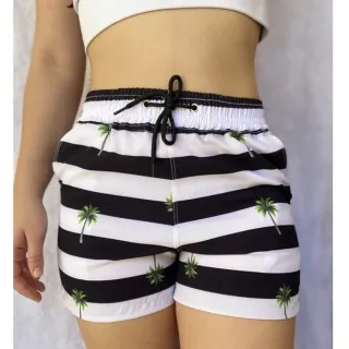 Saída de Praia Feminina em Tactel, Shortinho curto - FOLHA ESCURA