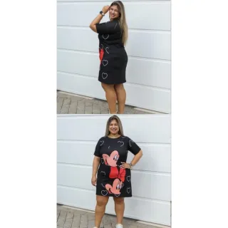Camisão Plus Size Estampado em Malha Feminino - Vestido de Malha - TURMA DO MICKEY ROSE