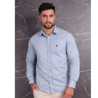 Trabalhado Algodão Manga Longa Social - cinza chumbo