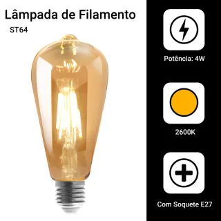 Lâmpadas Led Retrô Vintage Filamento - Kit com 3 unidades - Único