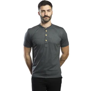 Malha PET Slim Camiseta Henley Gola Padre - Raryel - MESCLA