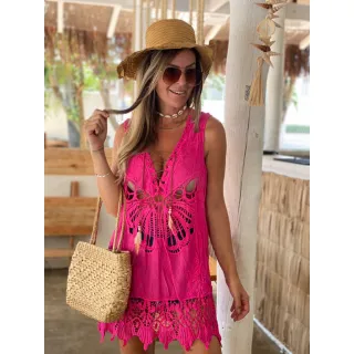 Blus Indiana Túnica Detalhes Bordado Saída de Praia Feminina - Bege