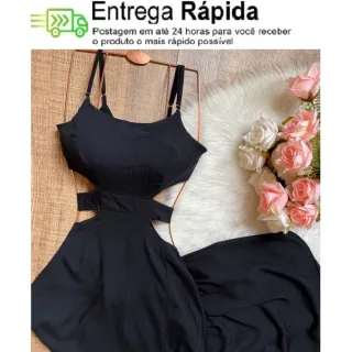 Vestido Com Bojo Feminino Midi Fenda Perna - Preto