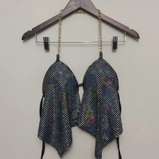 Cropped Frente Única Lurex e Paetê com Corrente Feminino - Rosa Paetê Quadrado Rosa