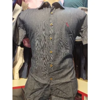 Manga curta camisa social jeans: estilo e conforto em uma peça - Azul Escuro