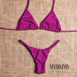 Biquíni fio duplo com calcinha cortininha de marquinha de fita - Fúcsia