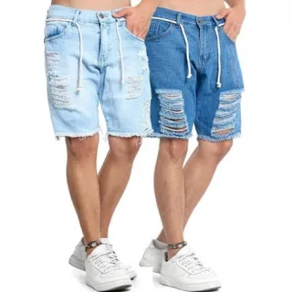 Bermuda Rasgada Jeans Masculina - Primavera/Verão - JEANS MARMORIZADA