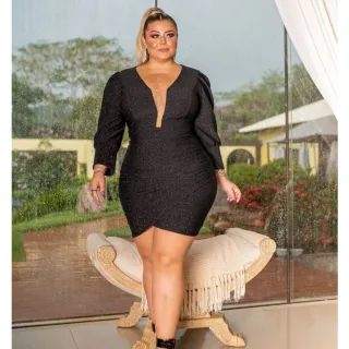 Vestido Plus Size em Lurex, Tamanho Único do 46 ao 50 - Raryel - Preto
