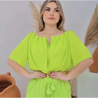 Moda Linda Blusa Feminina Cropped Decote V Ciganinha Tendências Super! - Verde água