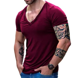 Decote V Funda Camisa Masculina Slim Fit Básica - Vinho