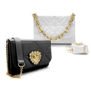 Bolsa Coração e Kit de Bolsas Transversais Femininas - Luxo - rosa/branco