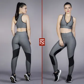 Legging Fitness Feminina Lisa - Kit com 2 Calças Leggings Sortidas - 1 PRETA + 1 CINZA