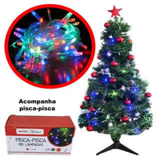 Decoração completa de Natal: Árvore com 57 enfeites e pisca de 60cm - Único