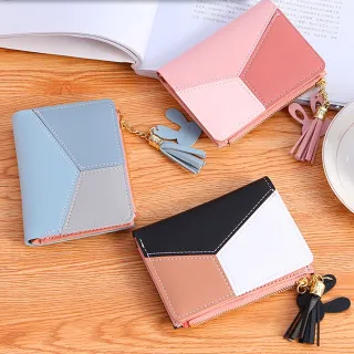 Forma Feminina Bloco de Cores com Zipper - Carteira de Mão - Rosa