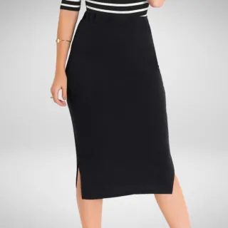 Moda Evangélica: Saia Preta Cintura Alta Midi Lápis Secretária - Lilás