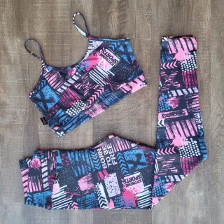 Conjuntos Fitness Feminino, Kit com 3 peças: Calça e Top de Academia - Estampa variada