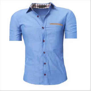 Camisa Manga Curta Slim Fit Social Masculina - Homem - ESCURA