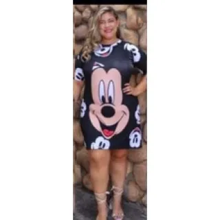 Camisão Plus Size Estampado em Malha Feminino - Vestido de Malha - TURMA DO MICKEY ROSE