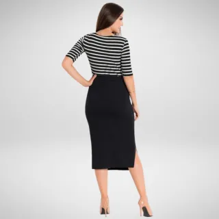 Moda Evangélica: Saia Preta Cintura Alta Midi Lápis Secretária - Lilás