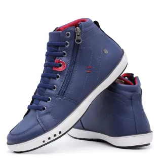 Promoção de Lançamento: Sapatênis Casual Masculino em Couro Botinha Cano Médio - Azul