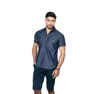 Manga Longa e Curta Slim Masculina Camisa Jeans Premium - MANGA LONGA