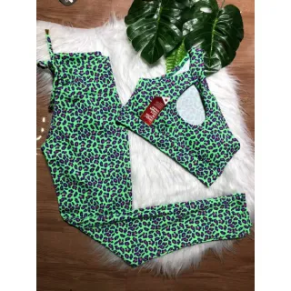 Top com bojo + Conjunto calça legging com cordinha - Uva alcinha
